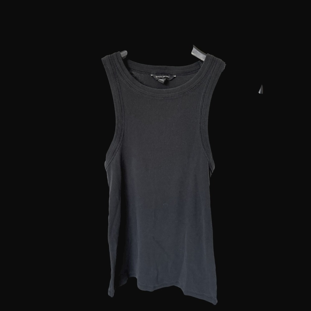 Banana Republic Black Ribbed Tank Top High Neck Racerback Minimalist Size Medium